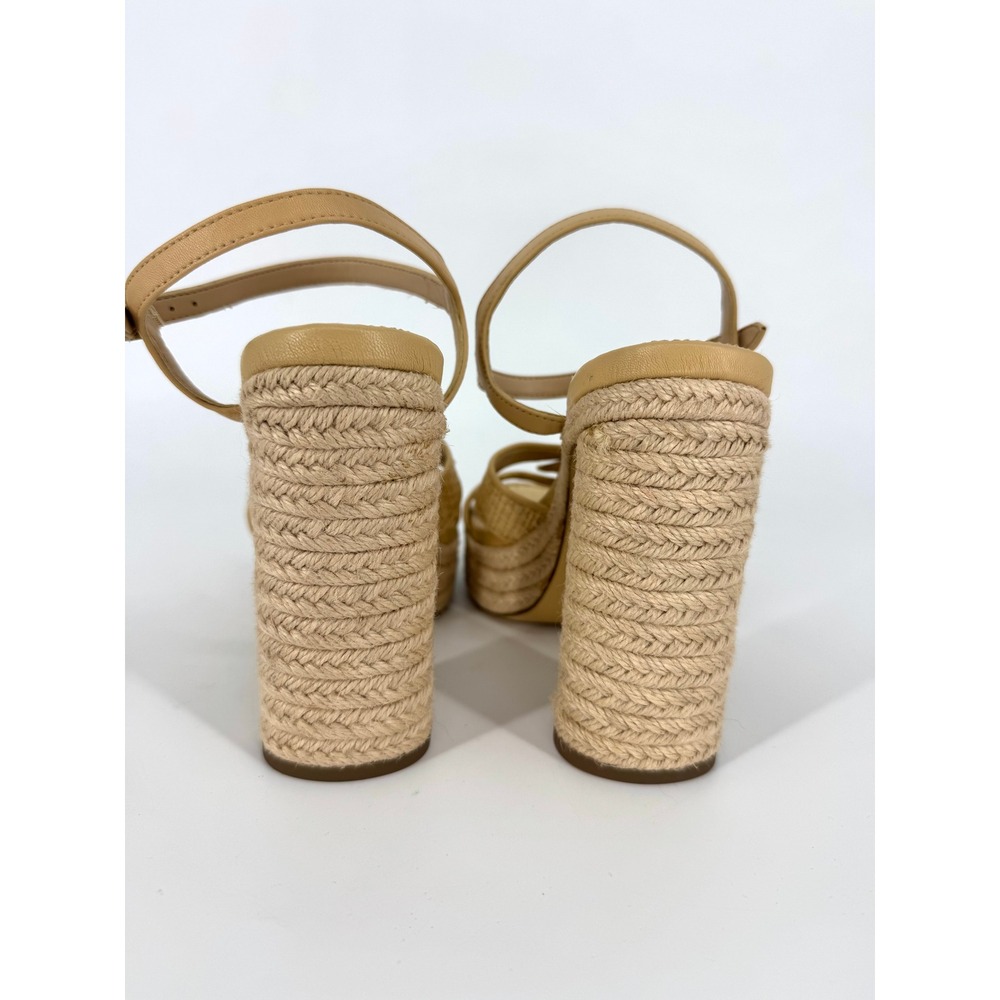 Coach Raffia Leather Platform Block Heel Sandals Tan Size 8 - Picture 6 of 9